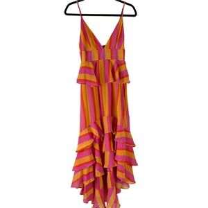 Buddy Love Georgia Ruffle Midi Dress Womens Small Pink Striped NWT